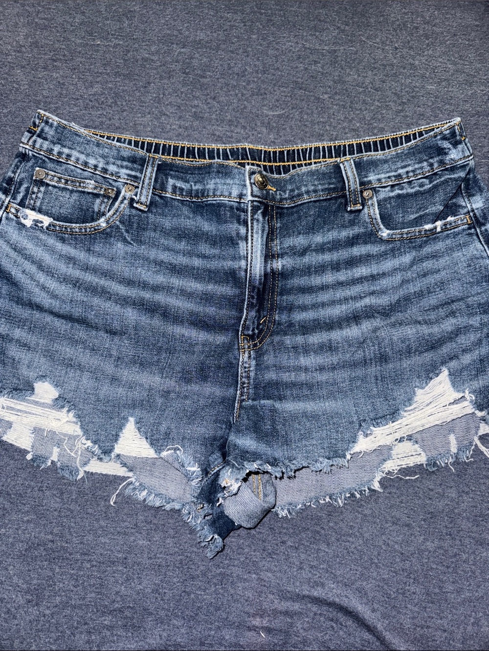 Aerie Distressed High-Rise Denim Shorts - Blue